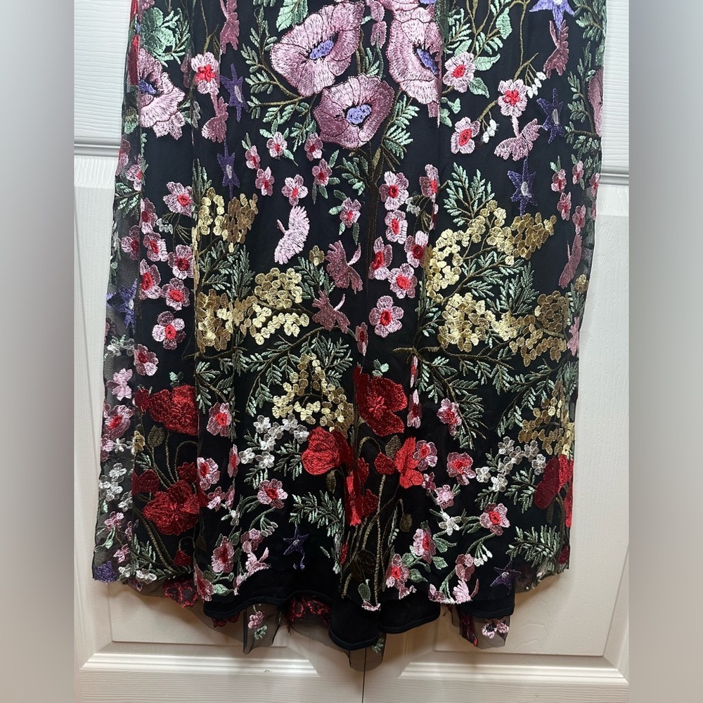 Mac Duggal Black Floral Maxi Dress with Red & Pink Accents - Picture 7 of 11